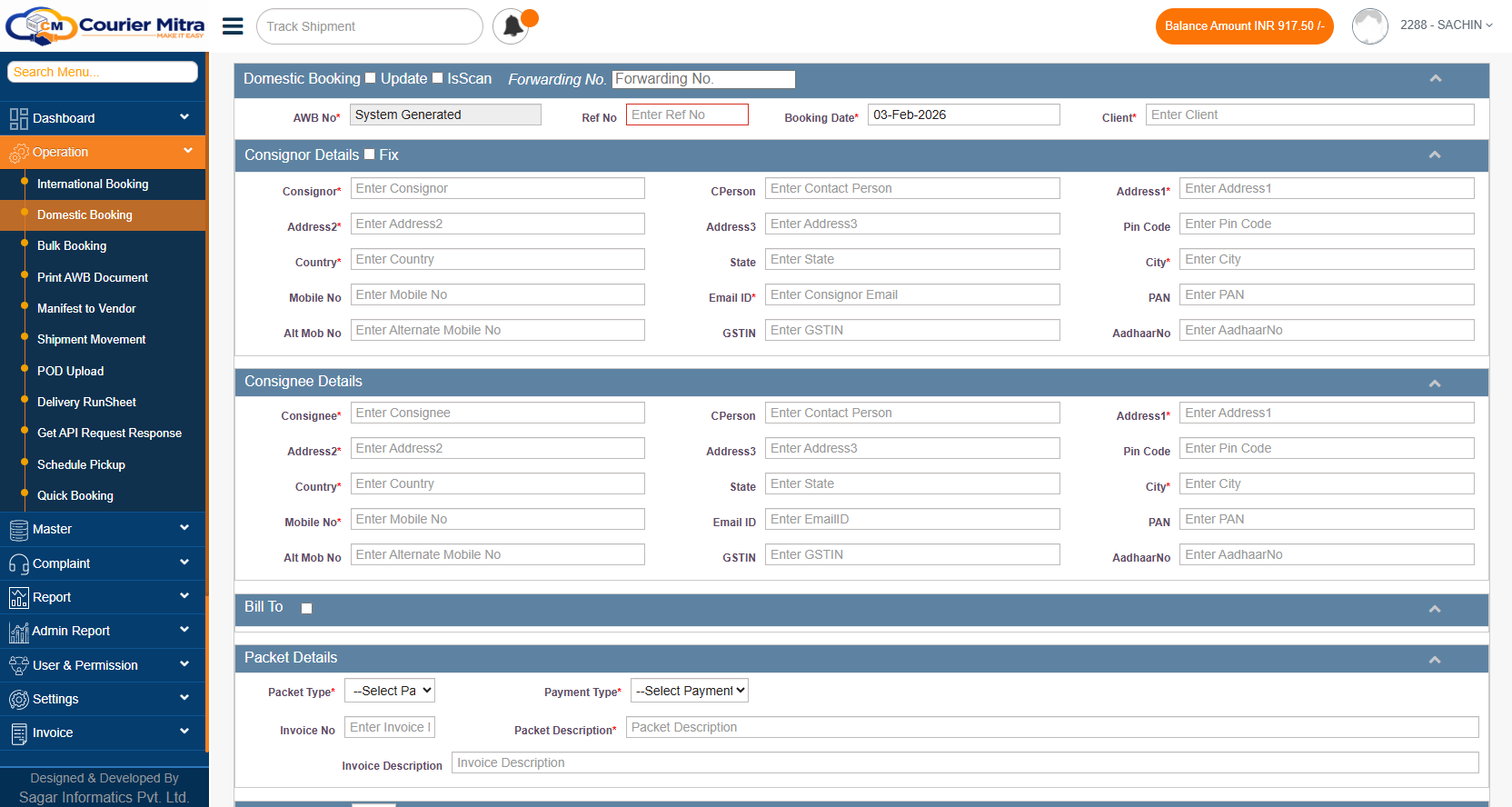 Booking & Dispatch Control Panel